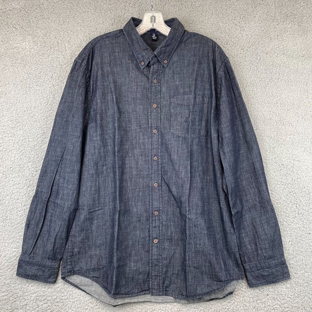 Gap‎ Men's XL Slim Fit Blue Chambray Denim Long Sleeve Button Down
